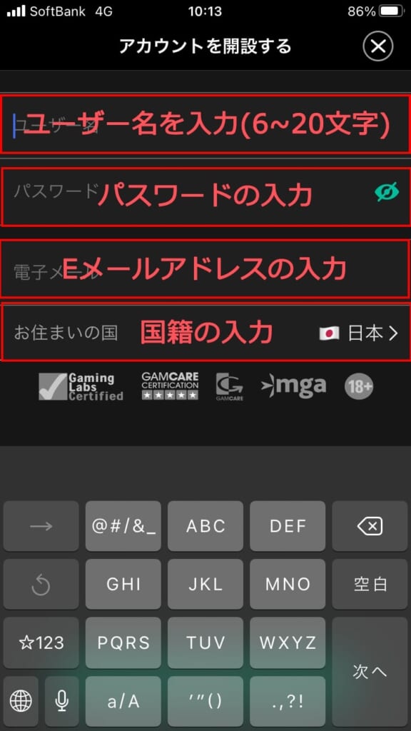 各項目を入力して次に進みます