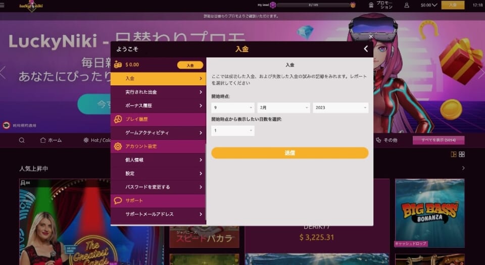 ようこそ 入金