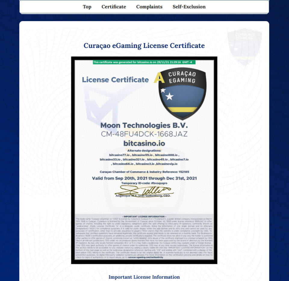 License Certificate