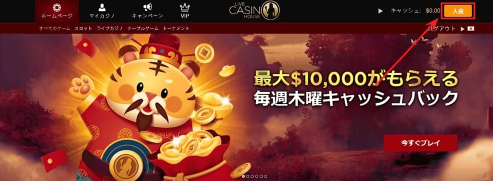 オレンジ色の「入金」ボタンをクリックします。
