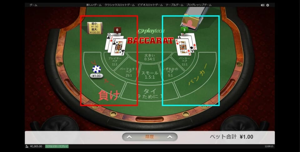 バカラでのパーレー法とマーチンゲールの組み合わせ1