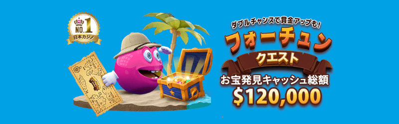 ダブルチャンスで賞金アップも!
フォーチュンクエスト
お宝発見キャッシュ総額$120,000