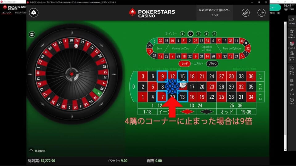 4隅のコーナーに止まった場合は9倍