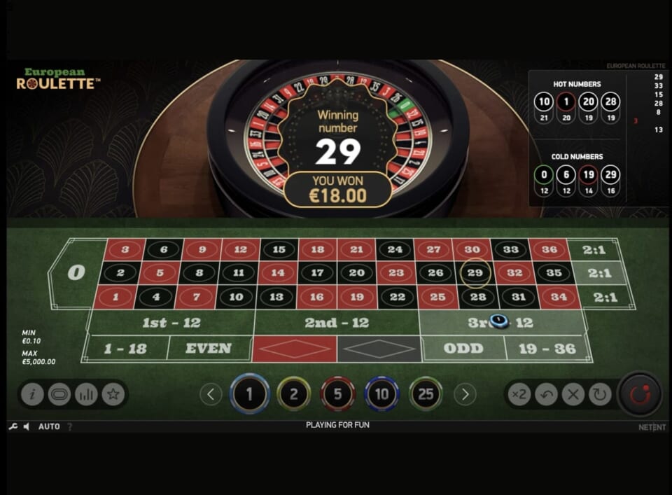 配当18ドル引くベット額6ドルで、12ドル獲得したので累計収支は「+25ドル」