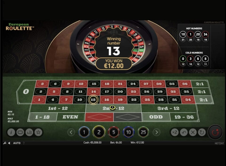 3倍配当の12ドルからベット額を引いて1ゲーム目の収支は「+8ドル」