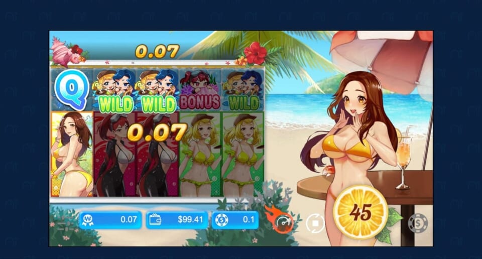 シンボルが揃うと、このようにキャラクターの全身絵が表示されます。
