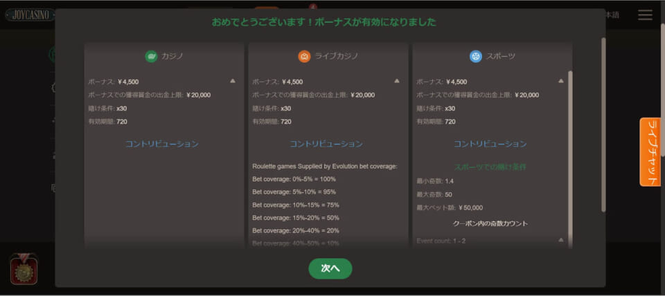 ⑦有効化ができれば、45ドルの入金不要ボーナスの受け取りが完了です。