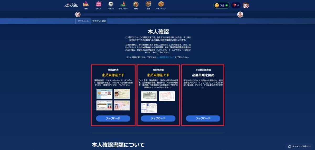 本人確認
身分証明書
現住所書類
その他追加書類