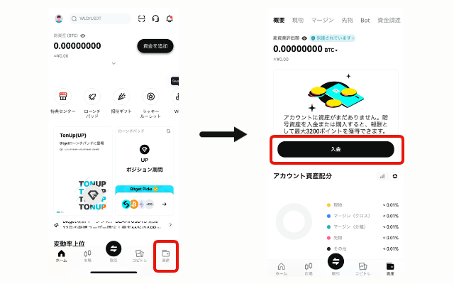 Bitgetの入金画面