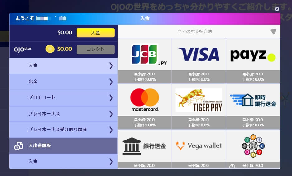 お好きな決済方法を選んで入金