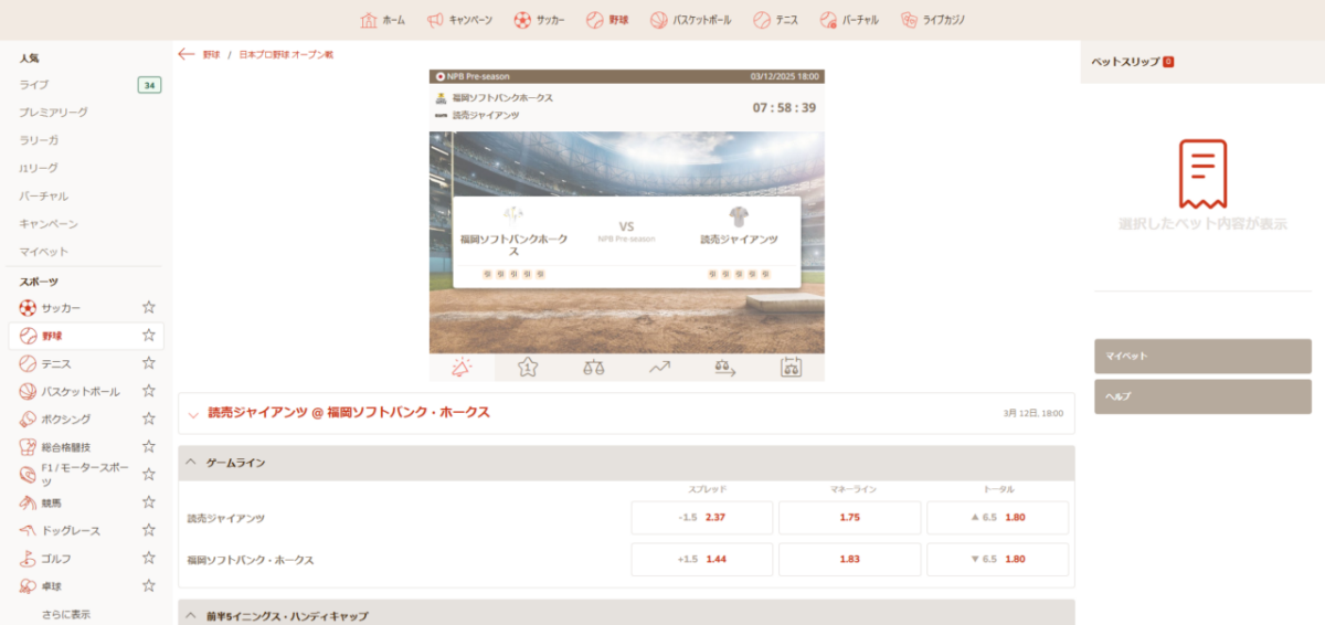 日本プロ野球 オープン戦