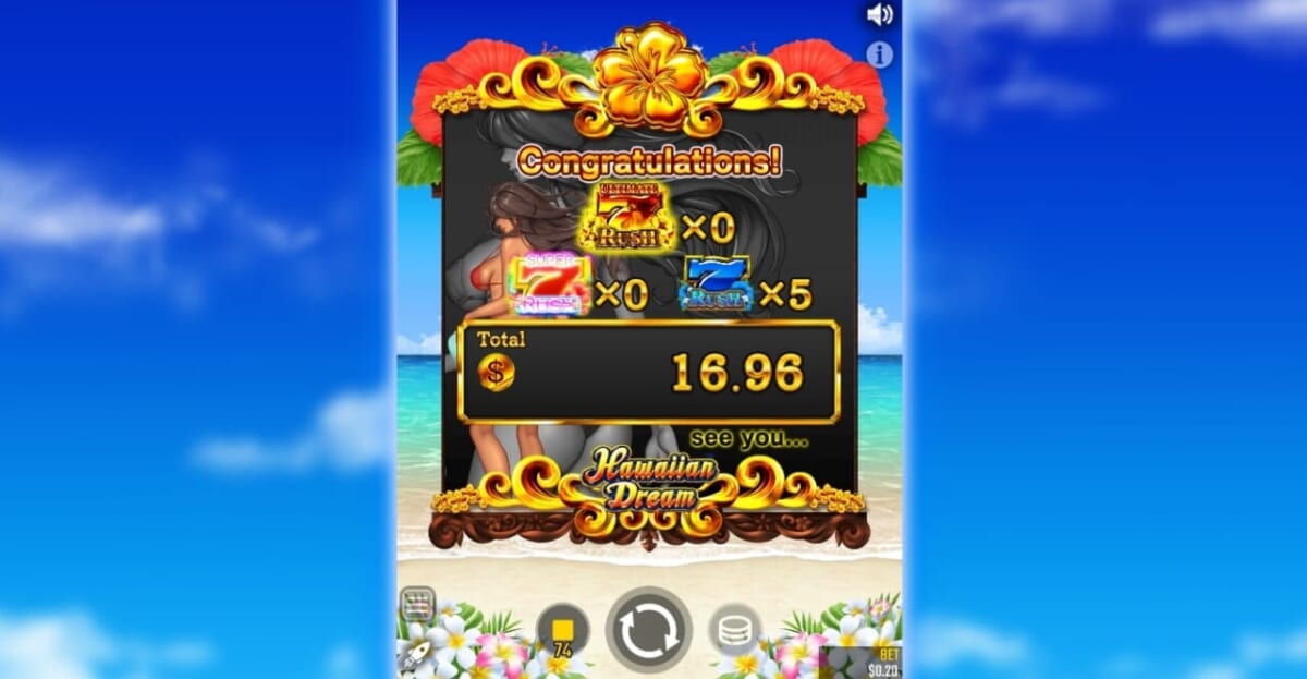 Congratulations!
16.96ドル勝利