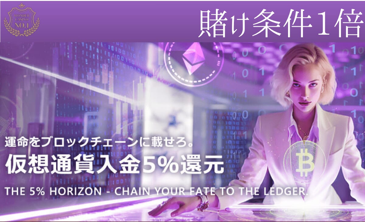 ワンダーカジノの賭け条件1倍仮想通貨入金ボーナス