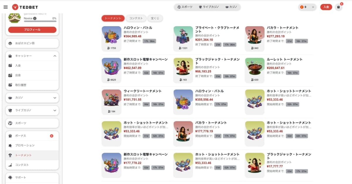 テッドベットのトーナメント
